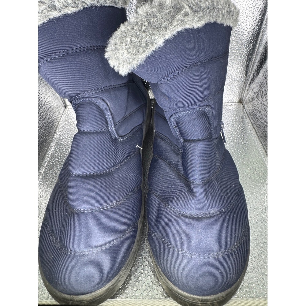 Ashley Blue Womens Navy Blue Quilted Faux Fur Lined Winter Puffer Boots Zip Up